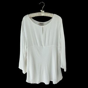 Moe white gauze semi sheer embossed check blouse keyhole bracelet sleeves Sz XL